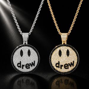 Collana con Ciondolo Drew Smiley Face in Rame Intarsiato con Zirconi e Cristalli, Gioielli Hip Hop Street Fashion - Product Image 6