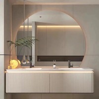 Meubles de salle de bains en contreplaqué de style moderne avec miroir Armoire en bois design cannelé avec égouttoir et lavabo en cuivre