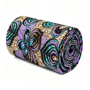 Tissu Ankara Double Face 100% Coton à Motif Circulaire Abstrait Violet et <span class=keywords><strong>Jaune</strong></span>, Tissu <span class=keywords><strong>Ciré</strong></span> Coloré pour Robes de Soirée Africaines - Product Image 3