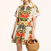 Nouvelle Arrivée Robe d'été personnalisée écologique pour femme en lin/coton, chemise boutonnée sans manches, chemisier décontracté à fleurs, mini-robe portefeuille coupe trapèze