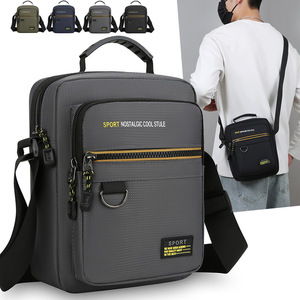 Men's Nylon Shoulder Bag Water Repellent Crossbody Vertical Style For Business Travel Casual Use Solid Color - Product Image 5