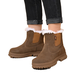 Men's Snow Boots Thickened <b>Wool</b> Fur Mid-Top Non-Slip Outdoor Winter Shoes Brown Slip-On Solid Color - Product Image 5