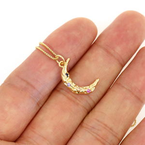 18K Vàng Mạ Cubic Zirconia Paved May Mắn Lưỡi Liềm Mặt Trăng Mặt Dây Chuyền Vòng Cổ Cho Phụ Nữ Celestial Tối Giản Đồ Trang Sức - Product Image 6