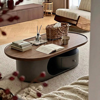Table basse ovale de style antique, design créatif minimaliste, table centrale en bois pour la maison, table de salon avec rangement, table à thé