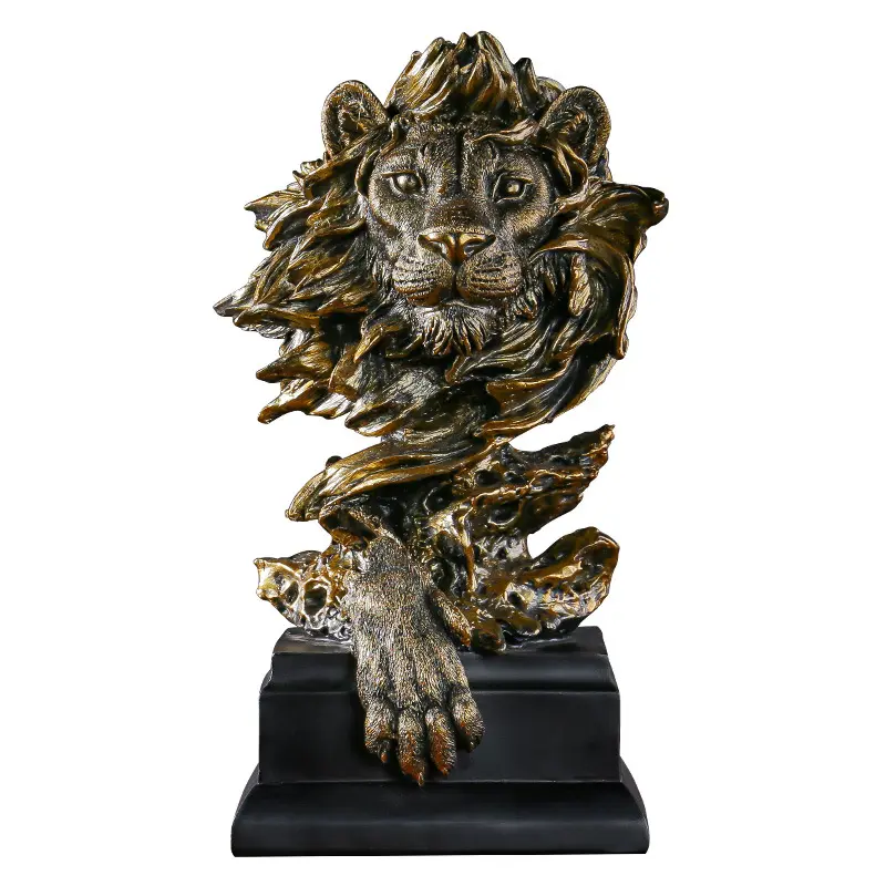 Cabeça de leão de resina decorativa, moderna, estilo europeu, escultura de animais, decoração de casa