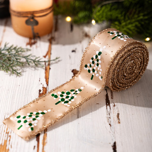 Rollo de Cinta de Satén con Borde de Alambre de 2 Pulgadas, Personalizada e Impresa, para Decoración de Árboles de Navidad, Coronas, Escaleras, Manualidades, Envoltura de Regalos - Product Image 4