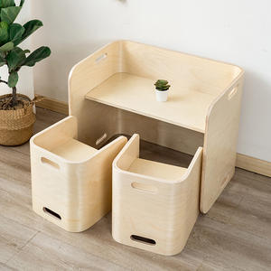 Ensemble de table et de chaises en bois courbé moderne 3 pièces pour enfants Meubles multifonctionnels naturels pour l'école à domicile, l'école, le salon - Product Image 3