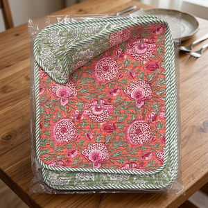 Luxury Handblock Print Braided Thick <b>Mats</b> Set of 4 (Canvas & Cotton) - Product Image 3