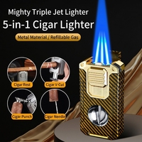 Briquet coupe-flamme triple style classique, design moderne en métal AMBER AD-056, accessoires pour fumeurs au gaz butane, logo personnalisé
