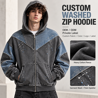 Sweat à capuche zippé personnalisé en molleton de coton épais avec panneau en V et effet éclaboussures de peinture, veste à capuche entièrement zippée pour homme, style streetwear