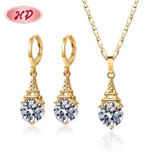 Joyería de Lujo HD, Joyería Laminada en Oro de 18k, Circonia Blanca, Grandes Piedras, Conjuntos de Joyería, Aretes y Collar - Product Image 1
