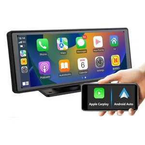 Layar carplay portabel HD 10 inci, layar mobil cerdas tanpa kabel dengan kamera dasbor, perekam loop, monitor Mobil DVR, pemutar dvd Mobil