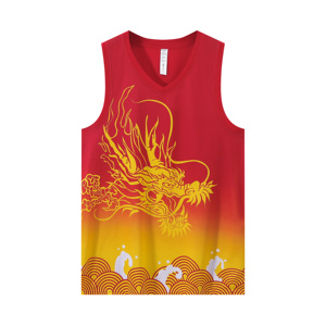 Ensemble de sport personnalisable avec motif de dragon chinois, comprenant un maillot sans manches à col en V et un short noir - Product Image 4