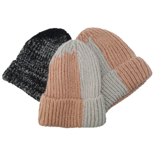 Bonnet en mohair et acrylique tricoté bicolore, chaud et épais pour l'hiver, pour <span class=keywords><strong>femmes</strong></span>, bonnet tendance, logo personnalisé, gorras pour hommes - Product Image 1