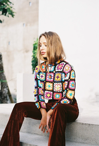 Women's <strong>Crochet</strong> <strong>Jumper</strong> <strong>Cropped</strong> Long Sleeve Patchwork Turtleneck Winter Sweater Granny Square Sweater Colorful Sweater - Product Image 3