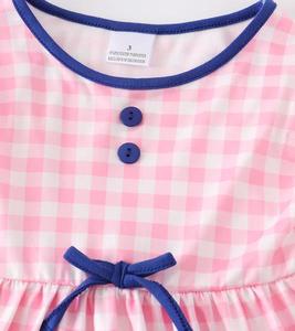 Vestidos de Verano Personalizados de Manga Corta para Niñas, Top Azul a Cuadros con Estampado de Manzanas, Vestido con Volantes y Botones para Bebés - Product Image 5