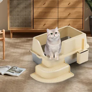 Open Top Cat Litter Tray With Scoop And Scatter Shield Sturdy Easy To Clean Kitty Litter Pan With Tall Spray And Scatter Shield