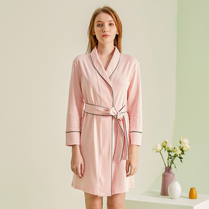Listo para enviar Ropa <span class=keywords><strong>de</strong></span> dormir para mujer Pijamas <span class=keywords><strong>de</strong></span> algodón súper suave <span class=keywords><strong>Bata</strong></span> sólida Albornoz Hasta la rodilla-para verano Otoño Primavera - Product Image 6