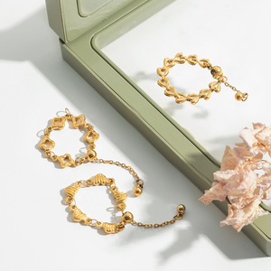 Heart Chain <b>Ring</b> 18K Gold Stainless Steel Unisex Jewelry Gift Fashion <b>Rings</b> - Product Image 5