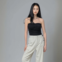 Débardeur court sexy pour femme, style club, coupe ajustée et douce, respirant, asymétrique à une épaule, sans bretelles, design sexy