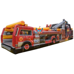 Carrera de obstáculos de camión de bomberos de 45 pies Carrera de obstáculos inflable de bombero de doble carril - Product Image 1