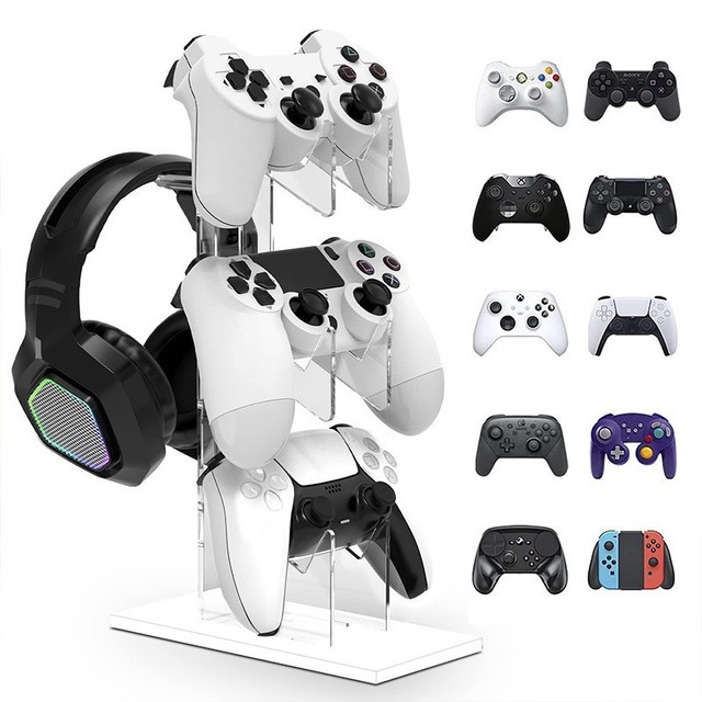 Acrylic Universal Game Controller Double-Layer Hook Display Stand with High Transparency and Headphone Hook
