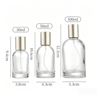 Flacon de parfum rechargeable transparent avec logo personnalisé 30ml/50ml/100ml, couvercle en bois, boîte d'emballage sérigraphiée pour marque privée