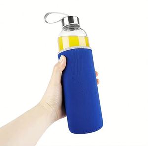 Bouteille d'eau en verre borosilicate personnalisée, disponible en tailles 300 ml, 500 ml, 1000 ml, transparente, de luxe, avec couvercle en métal - Product Image 1