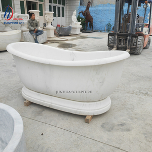 现代奢华独立式纯白色大理石浴室浴缸天然石材浴缸高抛光 - Product Image 5