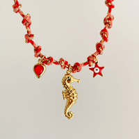 Collar de Cuerda Trenzada de Cobre Chapado en Oro con Colgante de Océano, Diseño Colorido, Joyería Hecha a Mano, Personalizada y Moderna, Regalo