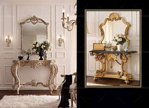 Set di Specchio <span class=keywords><strong>e</strong></span> Tavolo Console in Legno Intagliato Stile Rococò Antico - Product Image 2