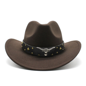 New Design <strong>Cowboy</strong> Western <strong>Hat</strong> With Belt Decoration Wholesale Fashion Felt <strong>Cowboy</strong> <strong>Hats</strong> for Men - Product Image 4