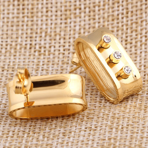 Gold <b>Stud</b> <b>Earrings</b> With Crystal Bezel Setting For Women Party Fashion Jewelry - Product Image 3