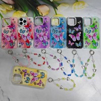Casing HP 3D Imd TPU+PC Desain Kupu-kupu Logo Kustom Cetak dengan Tali Gantungan untuk iPhone 16 Pro Max 17 15