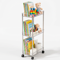 Chariot de rangement à trois niveaux en acier inoxydable, fin et mobile, organisateur multifonctionnel pour cuisine, chambre et bureau