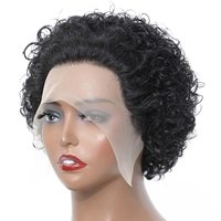 Perruque Lace Frontal Closure wig brésilienne naturelle, cheveux humains vierges, coupe Pixie courte, bouclée, bon marché, perruques pour femmes noires