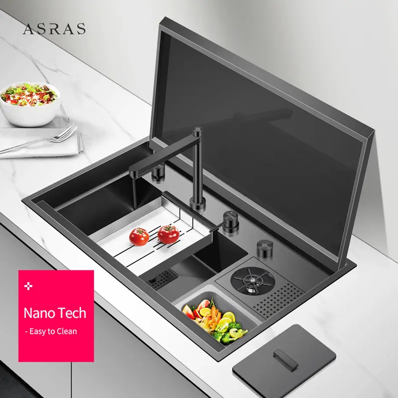 Asras-Tapas de fregadero con diseño moderno, fregadero de cocina hecho a mano, con diseño gráfico oculto, cepillado fino, modelo 8250NX, SUS304