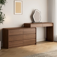 Coiffeuse moderne minimaliste 2026 en bois massif de noyer avec miroir éclairé, tiroirs de rangement et écran LED pour chambre à coucher