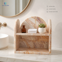 Étagère d'exposition en marbre Luca Arch |   Organisateur de table à double couche en pierre naturelle polie, onyx crème rose vert forêt, taille personnalisée