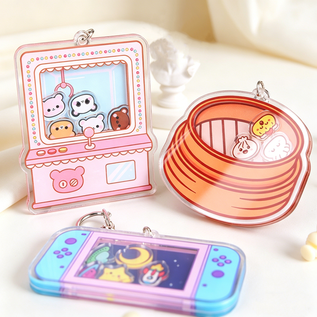 Kawaii Game Console Claw Machine Shaker Pendant Custom Logo Acrylic Shaker Keychain