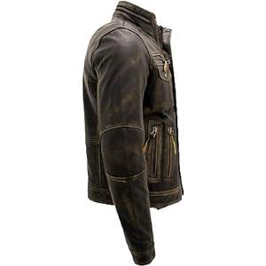 Veste en cuir vieilli pour homme Brando, manches longues, style vintage Cafe Racer, col montant classique, vêtement de motard - Product Image 5