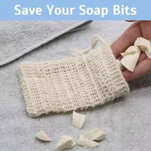 Sac à savon écologique naturel zéro déchet, sac à savon moussant et exfoliant avec pochette en maille exfoliante pour la salle de bain, forme carrée - Product Image 2