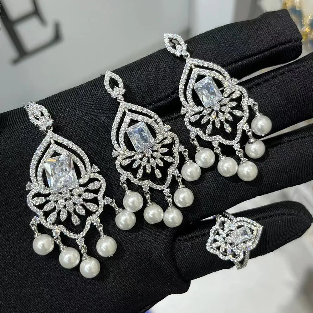 019297 Cubic Zirconia Pendant Jewelry Set for Women Dubai Charm Small Necklace Sets Party Wedding Engagement Jewelry Accessories