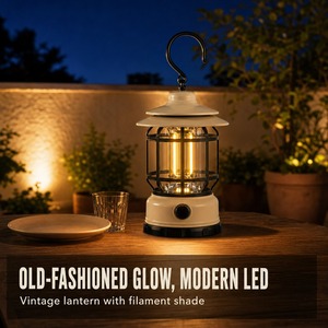 Lanterne de camping LED vintage crème et noire, lampe suspendue ou sur pied à filament, rétro, étanche, portable pour la pêche et la <span class=keywords><strong>randonnée</strong></span>, OEM - Product Image 4