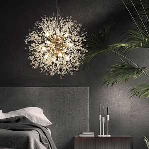 Lampadario a Sospensione Moderno in Cristallo a Forma <span class=keywords><strong>di</strong></span> Soffione, Illuminazione <span class=keywords><strong>di</strong></span> Lusso per Interni in Metallo Dorato e Cromato, Lampadario LED a Fiore per Ristoranti e Hotel - Product Image 4