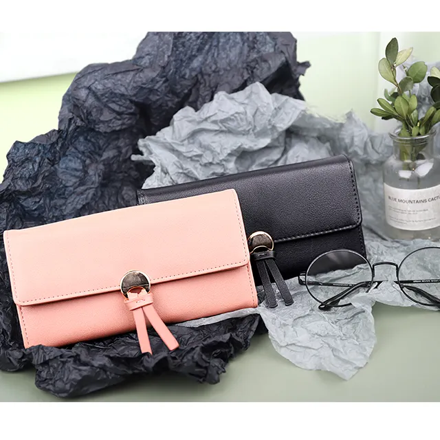 2022 Latest design minimalist PU leather wholesale wallet for women long