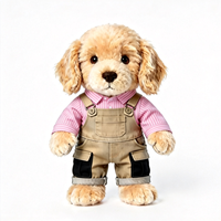 En gros, adorable peluche chien en peluche moelleuse à oreilles tombantes, avec poche cousue, style workwear, jouet en peluche doux