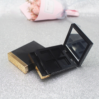 Palette de maquillage vide carrée noire de luxe avec logo personnalisé, faible MOQ, emballage cosmétique avec miroir, recyclable