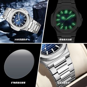 Binbond Men's Quartz Watch Stainless Steel Band Blue Dial Date Display Waterproof Luminous Analog 30M Water Resistant - Product Image 4