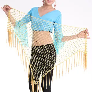 Треугольный пояс для танца живота, аксессуары для одежды, эластичная сетка, вязаная крючком шаль из бисера, шарф-набедренник для танца живота